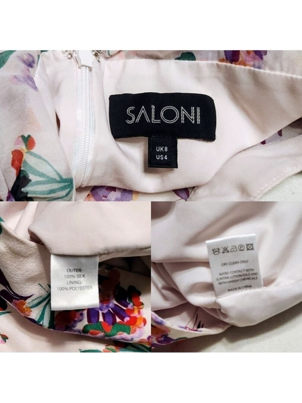 Saloni Rina Floral Silk Long Sleeve Mini Cocktail Dress - Picture 10 of 12
